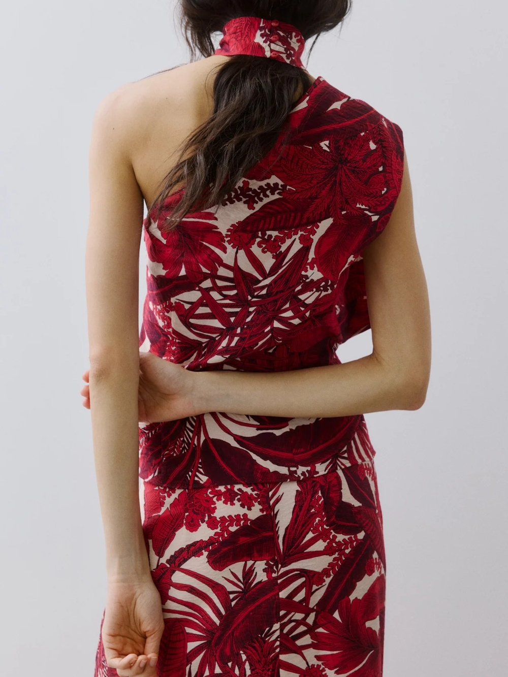 H&M Strap-detail One-shoulder Top Floral Red Paysley Bnwt - Picture 4 of 16